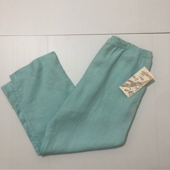 J. Jill Pale Turquoise Linen Trouser Elastic Waistband Pants - Picture 5 of 8